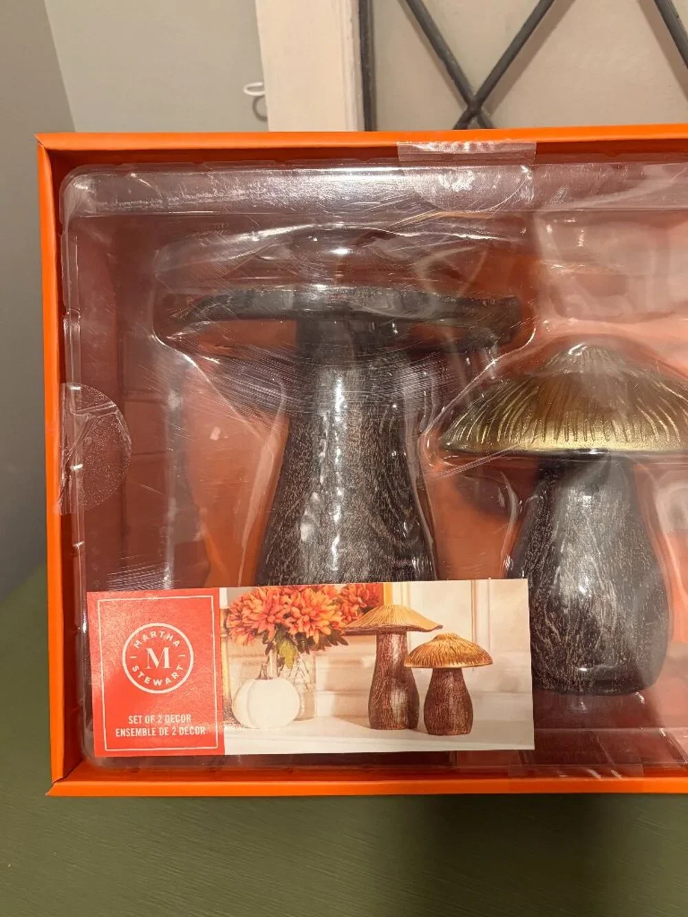 Martha Stewart Mushroom Decor set of 2 Fall Autumn Gold Metallic htf